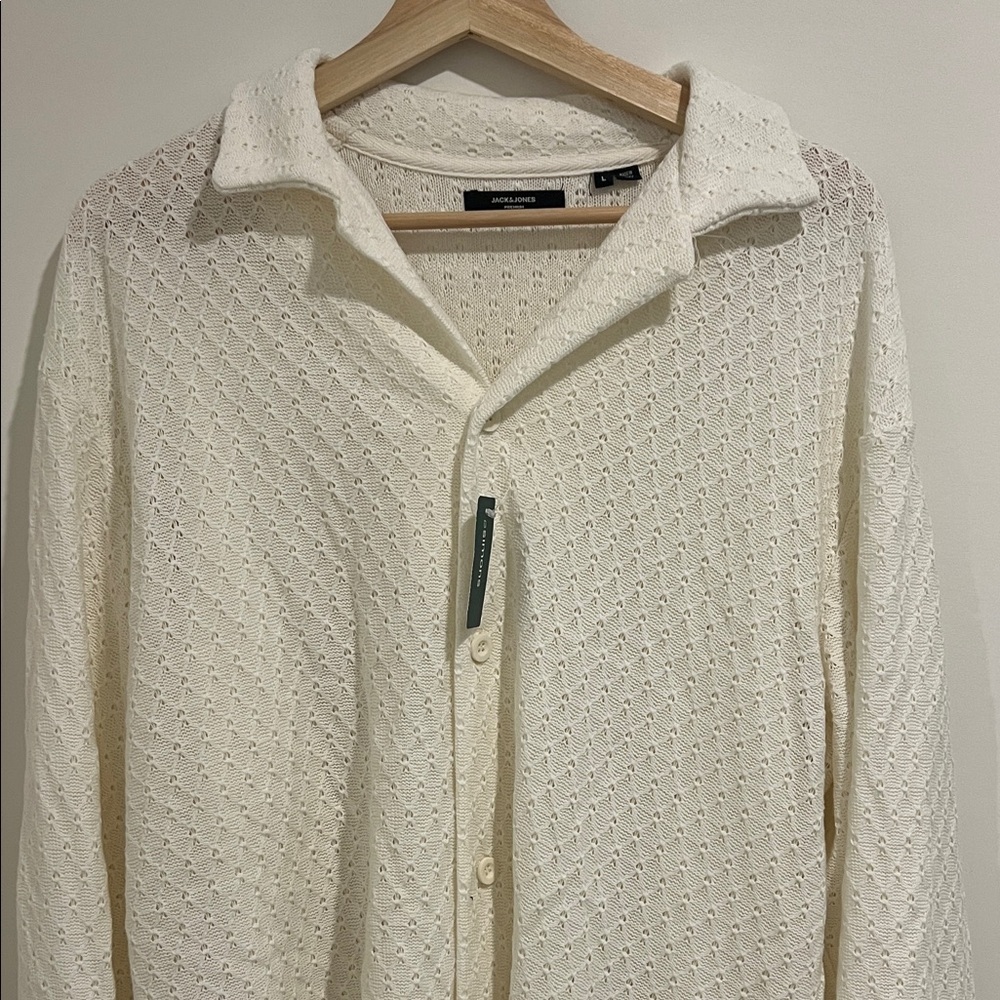 Jack & Jones Cream Textured Knit Shirt